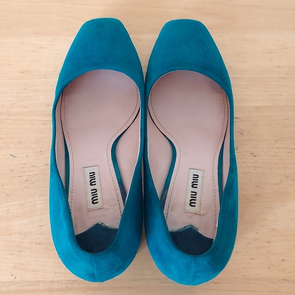 Miu Miu Green Suede Glittering Sole Heels - Picture 7 of 15